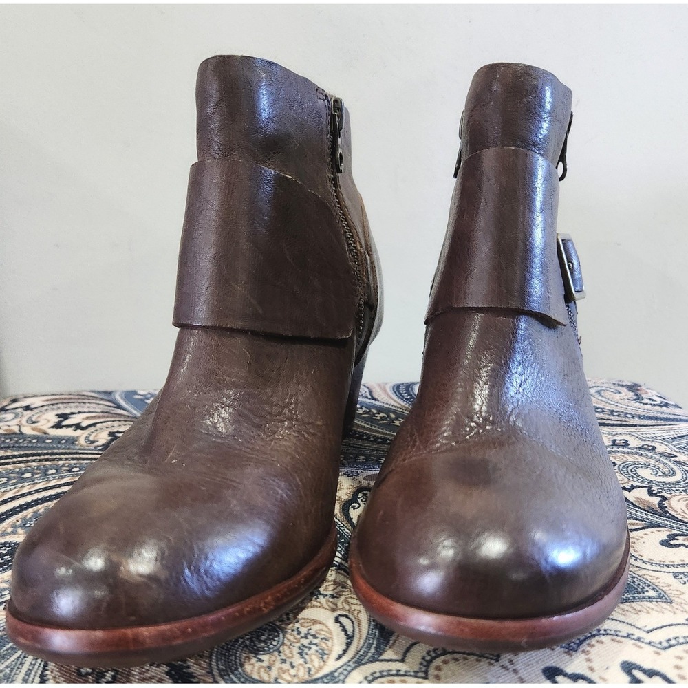 Kork-Ease Brown Leather Ankle Boots Buckle Zip Block Heel K32823 CBHE15 Size 8M